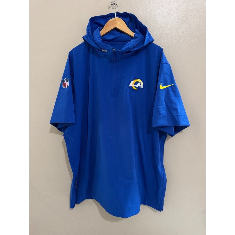 Men 2XL Nike NFL LA Rams Team Issued Sideline Coach 1/2 Zip SS Hooded Jacket NEW